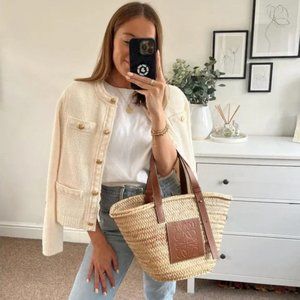 NEW Gold Button Tweed Textured Knit Sweater Cardigan Jacket - Cream Ivory